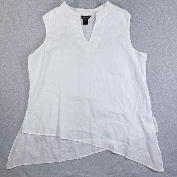 Multiples Tops - Linen Tunic Womens XL White Sleeveless Asymmetric Layered Hem Top Multiples
